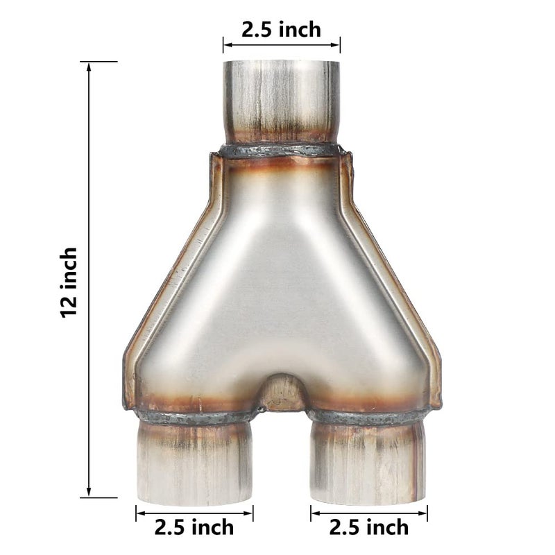 LCGP Stainless Steel 2.5 Inch Y-Pipe, Universal Stainless Steel Diesel Y-Pipe, Inlet 2.5" Outlet 2.5" Length 12" - Image 2